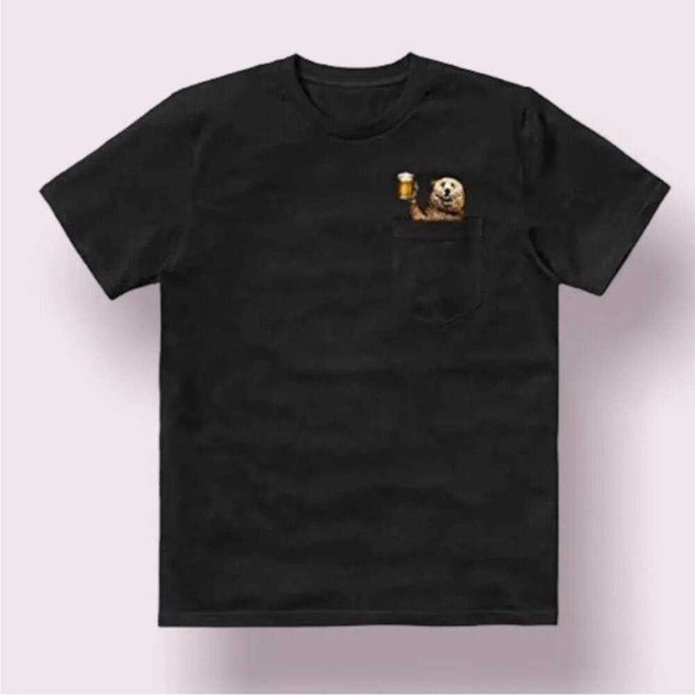 GRAMENTONE CLOTHING BEER IS WITH BEAR POCKET SHIRT UNISEX BLACK  SZ L